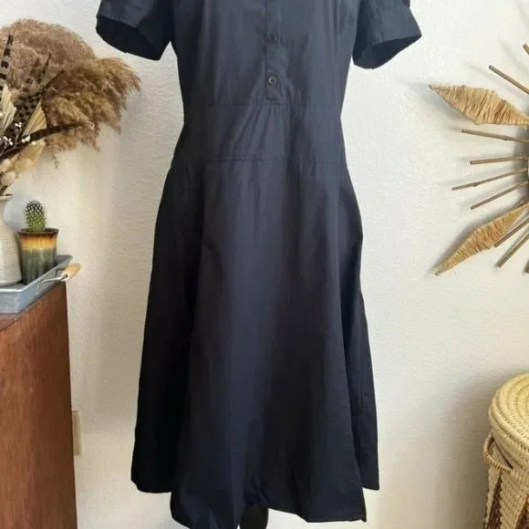 Halogen Womens Fit & Flare Black Shirt Half Button Midi Dress Collared Large - Picture 6 of 12